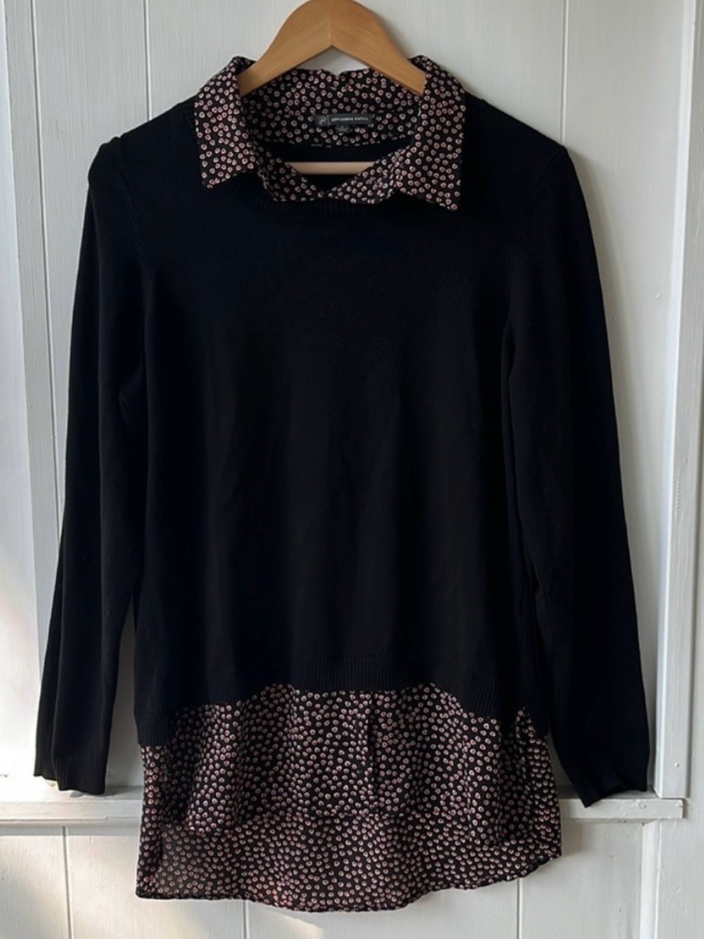 Black Layered-Look twofer Sweater-Blouse Combo Top - Picture 2 of 8